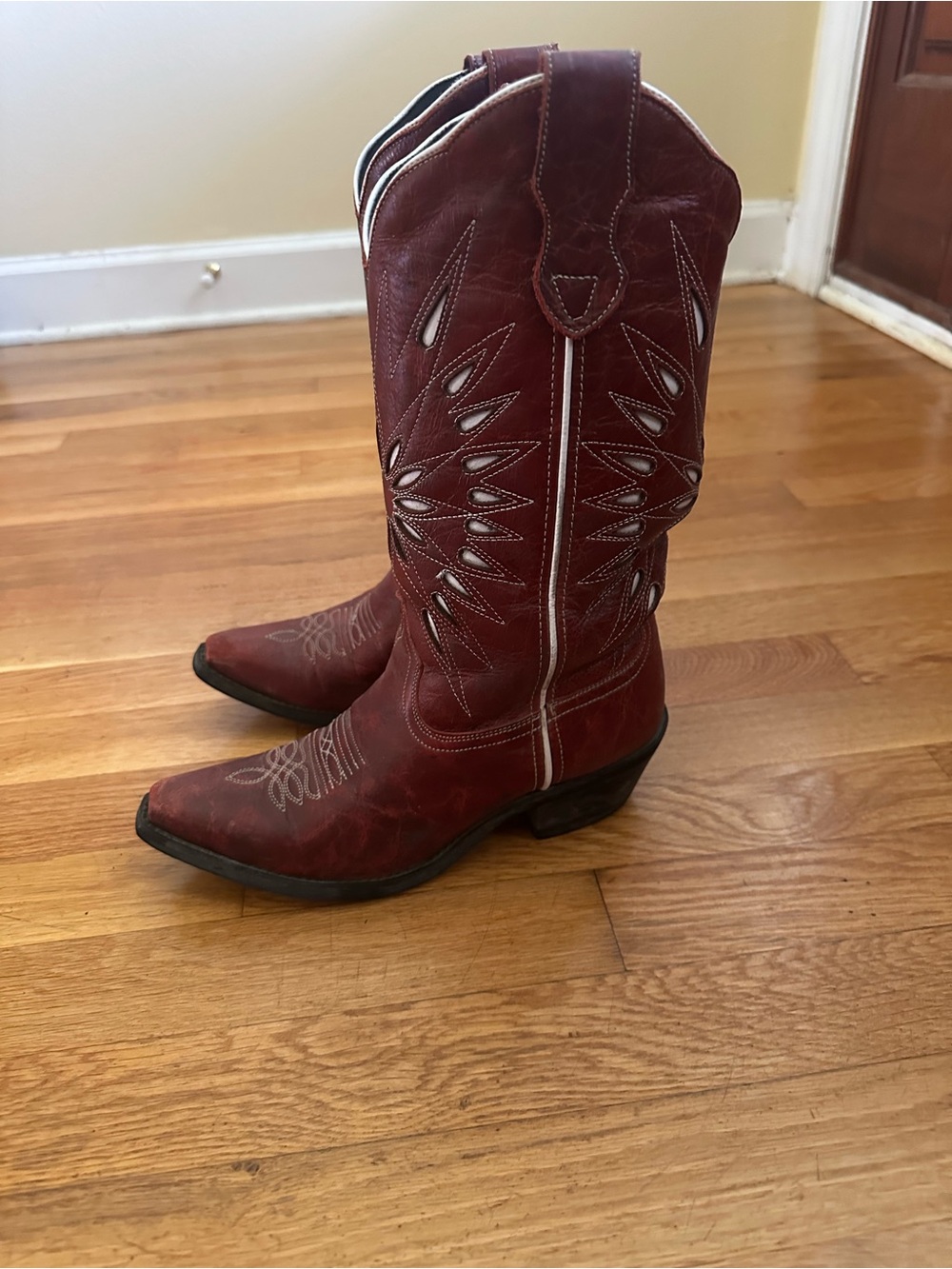 Laredo Red Western Boots with White Inlay
